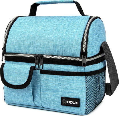 opux Insulated Lunch Bag Women Men, Dual Compartment Leakproof Lunch Box Adults Kids, Double Decker Meal Prep Bento Lunch Cooler Tote with Shoulder Strap for Work Office School Travel, Floral Purple