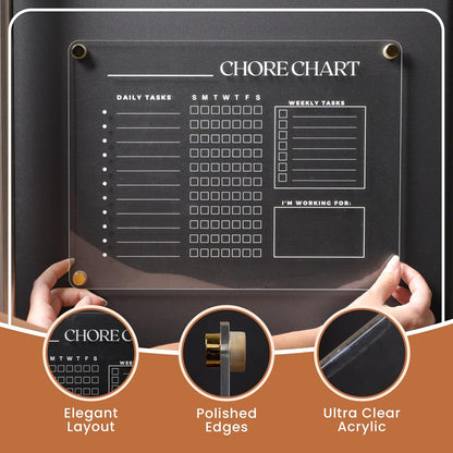 Acrylic Magnetic Calendar for Refrigerator - Clear Dry Erase for Fridge | with Monthly Grid and Weekly Planner Section | 15’’x17’’ Vertical Magnetic Fridge Calendar 2025 | with Gold Magnets