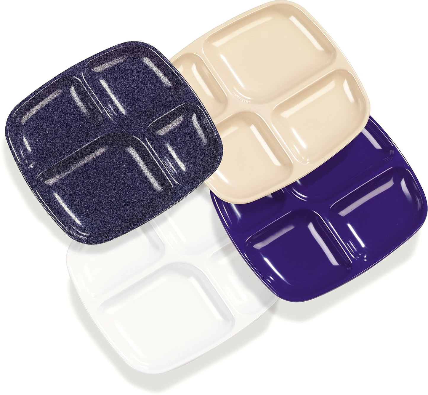 Carlisle FoodService Products Melamine Lunch Tray with 4 Compartments, Right Handed Cafeteria Tray with Divided Compartments for Food, 10" x 9.75", Dark Blue