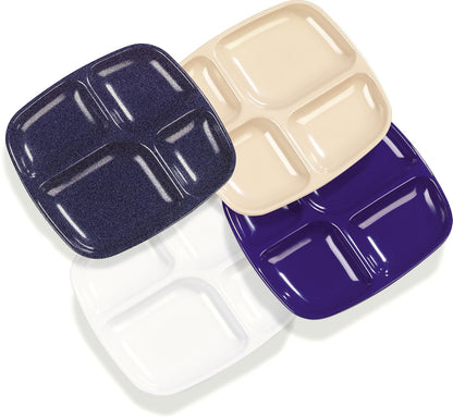 Carlisle FoodService Products Melamine Lunch Tray with 4 Compartments, Right Handed Cafeteria Tray with Divided Compartments for Food, 10" x 9.75", Dark Blue