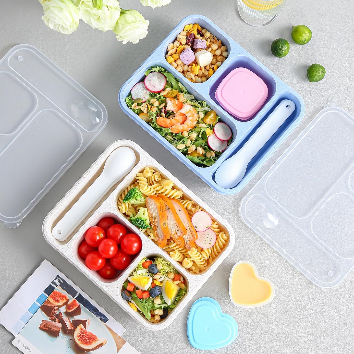TOUWMX 36OZ Bento Box for Kids Lunchable Container with Utensils & Dressing Container, Reusable 4 Compartments Meal Prep Containers Bento Lunch Box Snackle Box Container 4 Pack Snack Containers