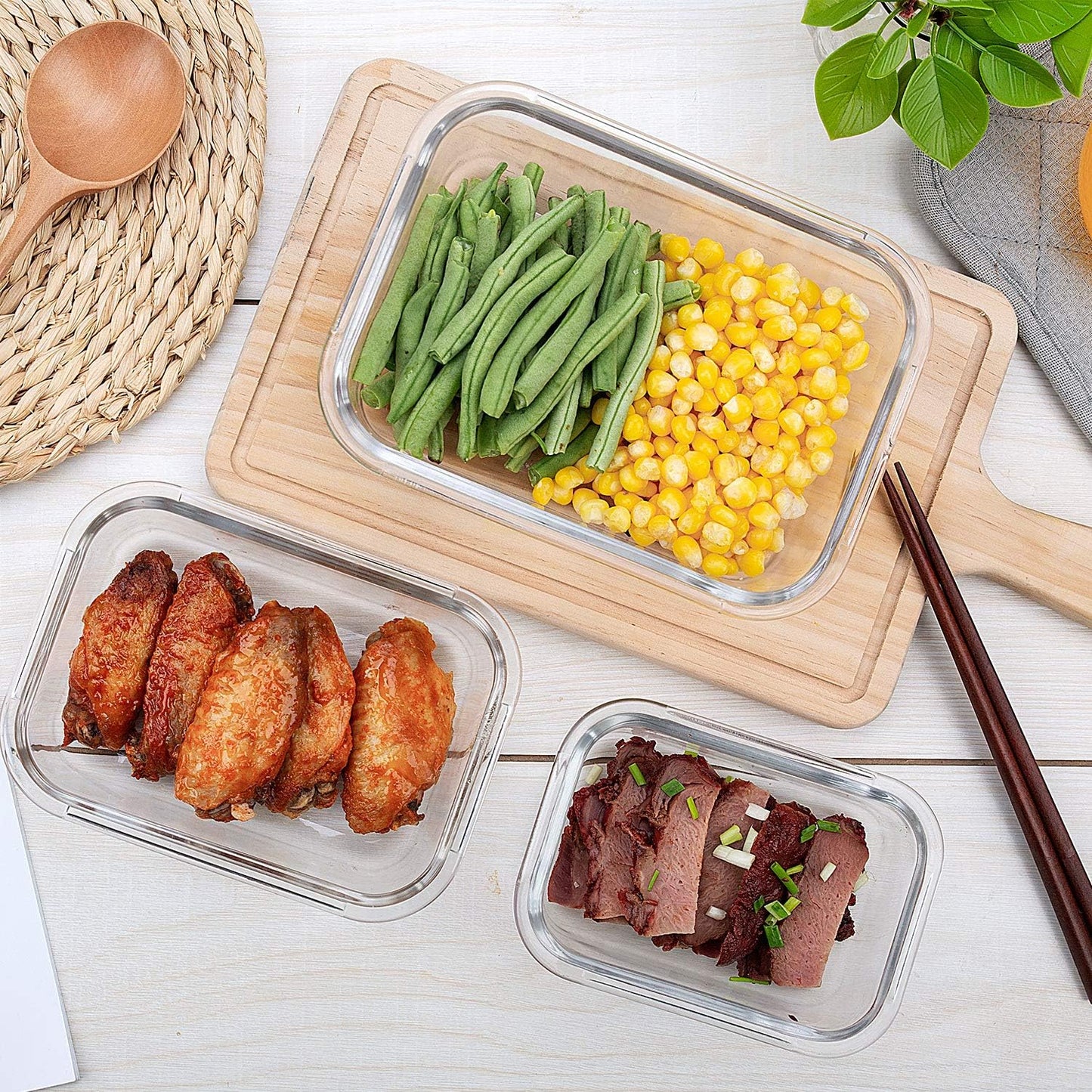 UMEIED 10 Pack Glass Food Storage Containers with Lids, Leakproof Airtight Glass Meal Prep Containers For Lunch, On The Go, Leftover, Dishwasher Safe