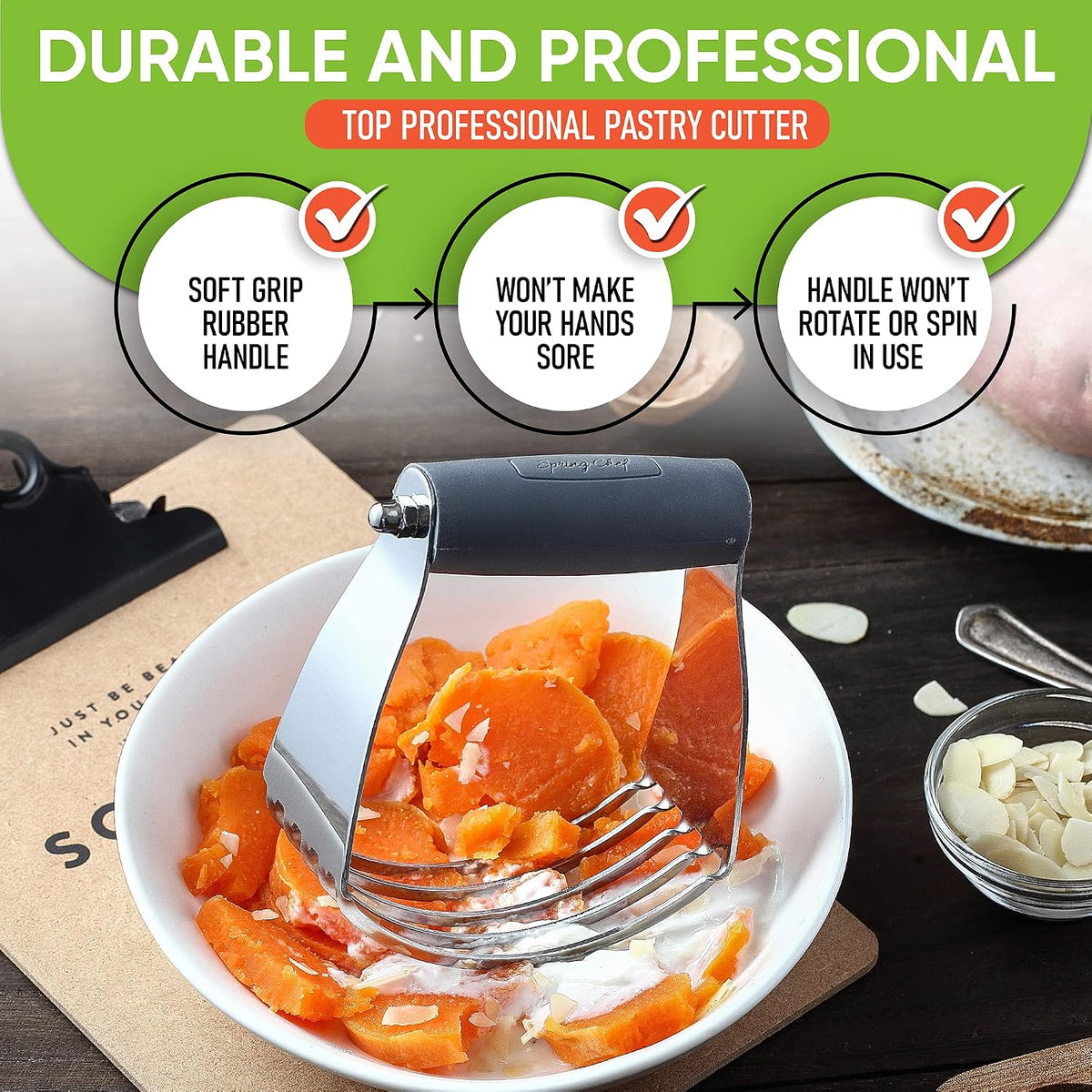 Spring Chef Large Dough Blender For Baking - Durable Pastry Blender - Black