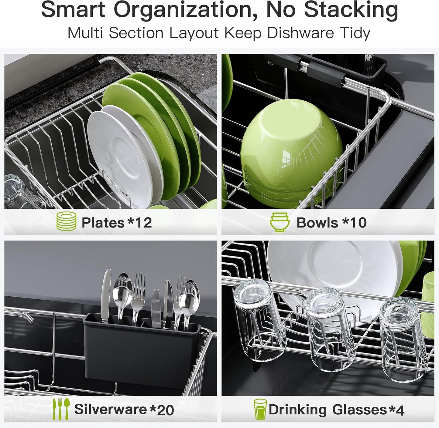 JASIWAY Dish Drying Rack in Sink, Dish Drainer with Cup and Utensil Holder