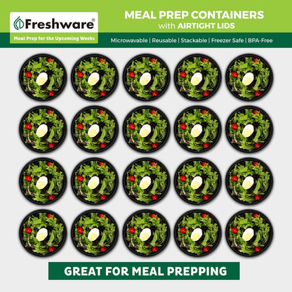 Freshware Meal Prep Containers [15 Pack] 2 Compartment with Lids, Food Storage Containers, Bento Box, BPA Free, Stackable, Microwave/Dishwasher/Freezer Safe (28 oz), Black