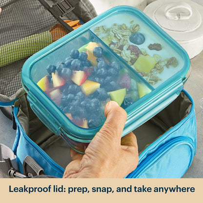 Pyrex Glass Meal Box (5-Pack, 2.3 Cup) Divided Compartments with Locking Lids, For Meal Prepping and Portioning, BPA Free Microwave Dishwasher Safe