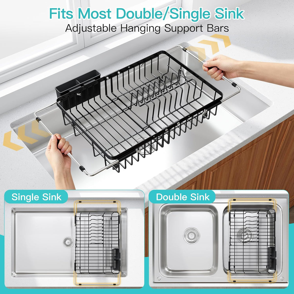 JASIWAY Dish Drying Rack in Sink, Dish Drainer with Cup and Utensil Holder