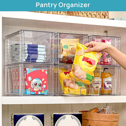 Vtopmart 8 Pack Large Stackable Storage Drawers,Clear Acrylic Drawer Organizers with Handles, Easily Assemble for Fridge, Bathroom,Kitchen Undersink,Cabinet,Pantry Organization and Storage