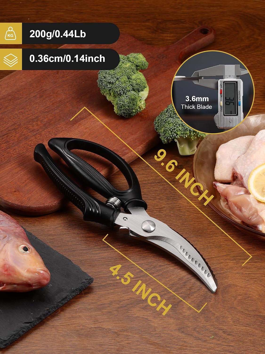 Poultry Shears, Kitchen Shears with Spring Loaded, Heavy Duty Poultry Scissors for Meat, Chicken,Turkey, Anti-Slip Handle,Safety Lock,Dishwasher Safe