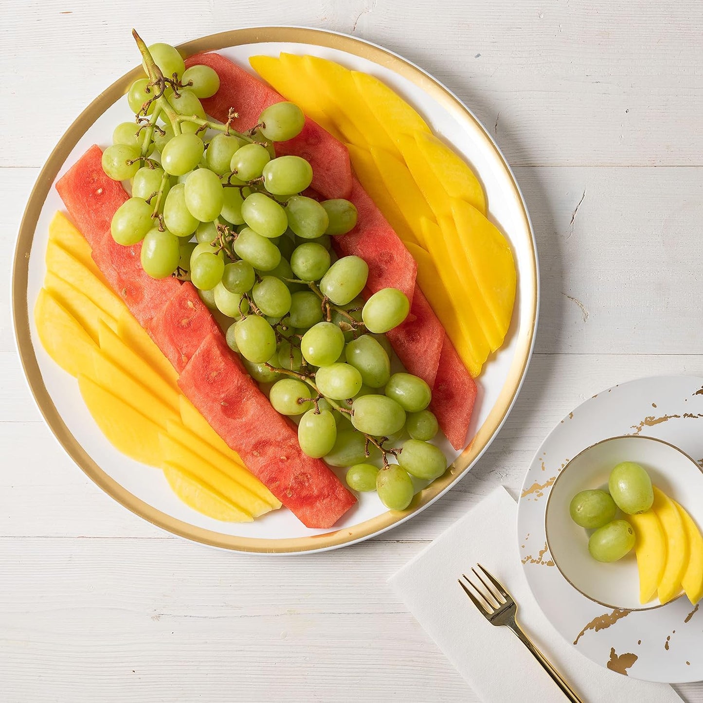 Plasticpro Plastic Serving Trays - Round Serving Platters with Gold Rim 14X14 Disposable Party DishPack of 2