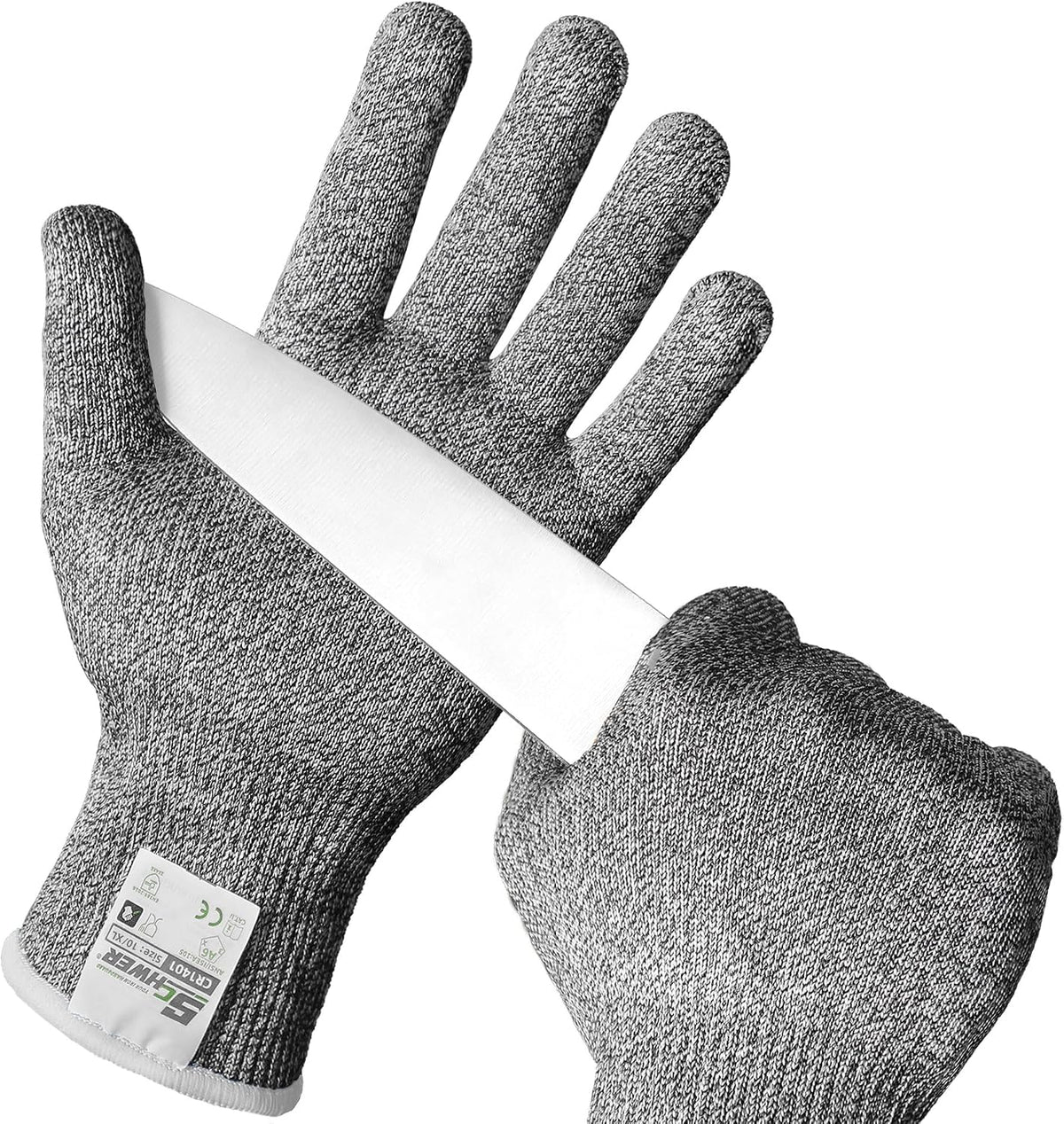 Schwer SlicePro ANSI Cut Resistant Gloves, Food Grade Cutting Glove for Kitchen Food Prep, Mandoline Gloves for Meat Cutting, Oyster Shucking, Fish Fillet Processing, PR1501-G, L