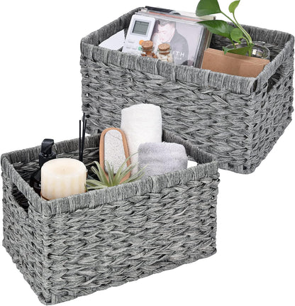 GRANNY SAYS Wicker Storage Baskets for Shelves, Water Hyacinth Basket with Scalloped Edge, Storage Wicker Baskets for Pantry, Large, 2-Pack