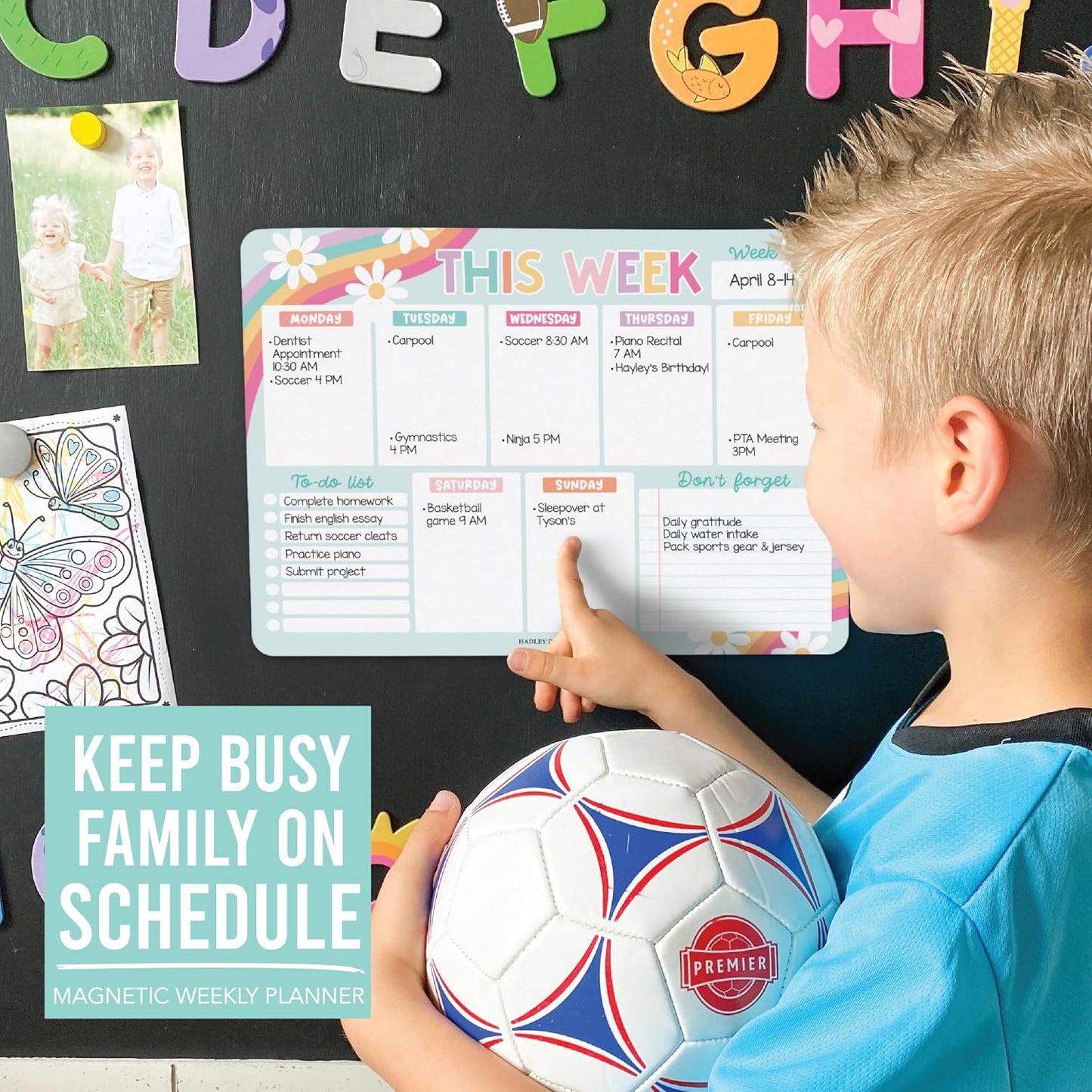 Hadley Designs Weekly Magnetic Calendar for Refrigerator, Dry Erase Board for Fridge, Magnetic Weekly Planner for Kitchen, Reusable Schedule Organizer (Retro)