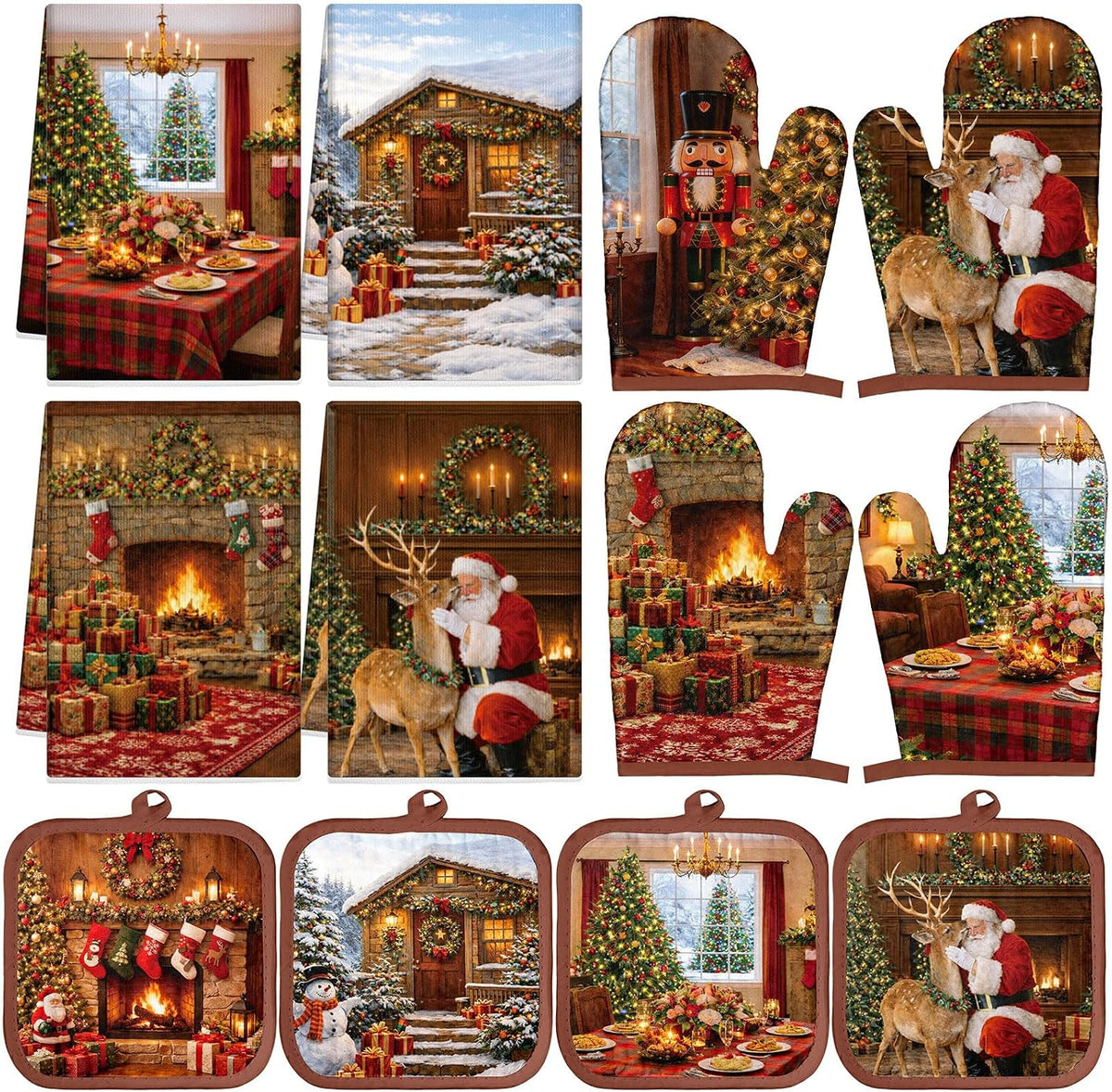 SiliFine 12 Pcs Fall Pumpkin Kitchen Towels Oven Mitts Pot Holders Set