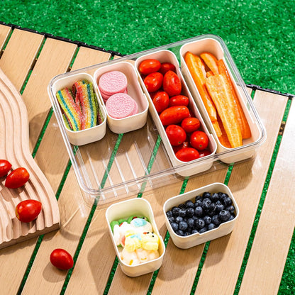 Bandesun Divided Serving Tray with Lid and Handle - Snackle Box Charcuterie Container for Portable Snack Platters - Clear Organizer for Candy, Fruits, Snacks，Nuts - Perfect (Pack of 2)
