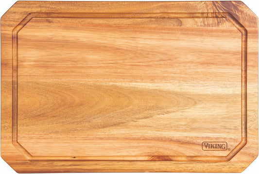 Viking Cutting Board, Acacia Wood Kitchen Carving Board with Juice Groove, 18 x 12 x 0.75 Inch