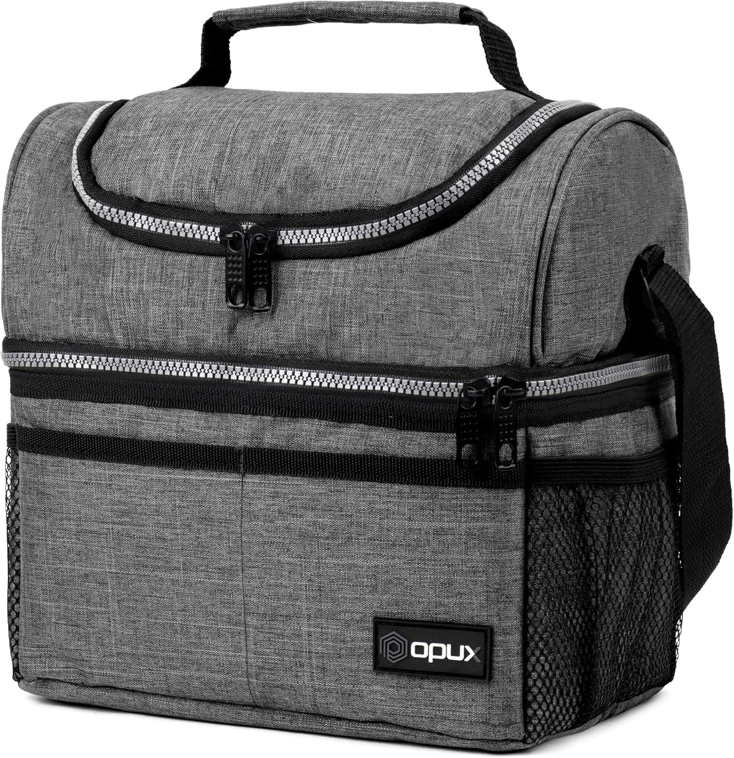 opux Insulated Lunch Bag for Men Women, Double Decker Leakproof Lunch Box Cooler Tote with Shoulder Strap, Large Lunchbox for Work School Travel Meal Prep, Adults Kids Boys Girls, Green, 16 Cans