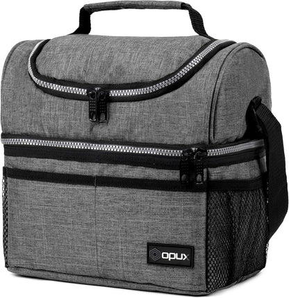 opux Insulated Lunch Bag for Men Women, Double Decker Leakproof Lunch Box Cooler Tote with Shoulder Strap, Large Lunchbox for Work School Travel Meal Prep, Adults Kids Boys Girls, Green, 16 Cans