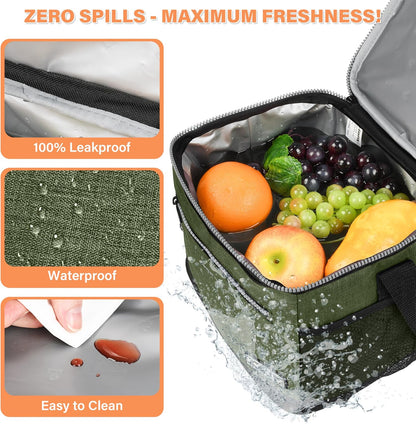 Tirrinia Insulated Lunch Box for Men/Women, Leakproof Lunch Bag for School Work, Large Lunch Tote Kids Boys Girls Student Back to School, Soft Cooler Office Picnic Beach Camping for Adults, Charcoal