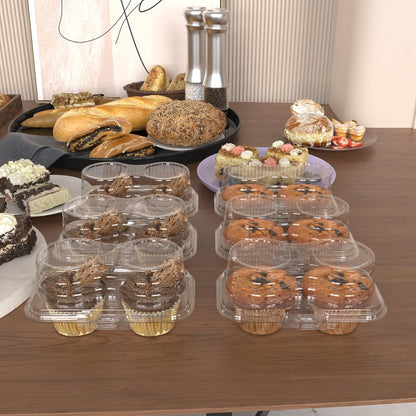NPLUX 2 Count Cupcake Containers 25 Pack Cupcake Holder with Connected Airtight Lid Cupcake Boxes for 50 Cupcakes Muffins, BPA Free, Standard Size