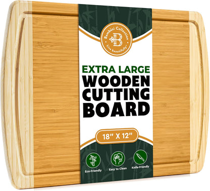Bamboo Cutting Board Set of 4, Large Cutting Boards for Kitchen, Wood Cutting Board with Juice Groove Side Handles, Wooden Cutting Board for Kitchen, Meat Chopping Board Meal Prep, Serving Charcuterie