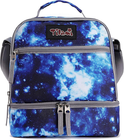 Tilami Lunch Bags Insulated Adjustable Strap Zipper, Two Compartments Cooler Bags, Bento Bags for Kids Toddlers (Blue)