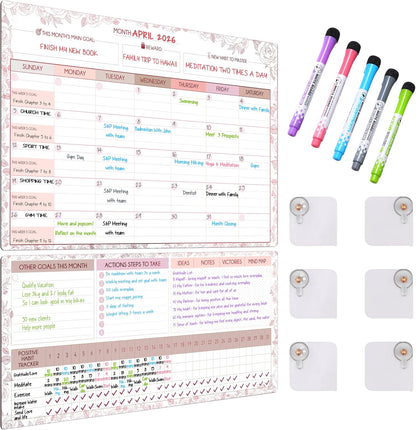 Fridge Calendar Acrylic 17x12”, Start Monday | Magnetic Calendar for Refrigerator | Acrylic Dry Erase Whiteboard Calendar for Fridge | Family Schedule Board with 5 Markers & Eraser by Freedom Mastery