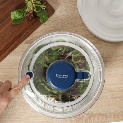 Sur La Table Kitchen Essential 6.3 Qt Salad Spinner, Fruit Wahser, Fruit Washing Bowl with Strainer, Vegertable Cleaner, Salad Cleaner, Lettuce Washer - Juniper Green