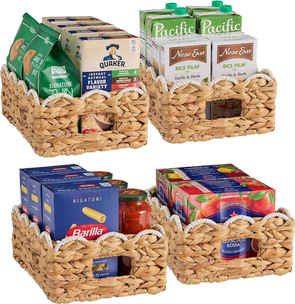 Best Choice Products 9x12 Scalloped Shelf Baskets, Woven Storage Bins, Storage Organizers for Pantry, Living Room, Bedroom, Nursery & Laundry, 4 Pack - Natural with White Trim