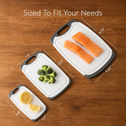 Restaurantware Cutting Board Set 15.7 x 9.6 x 1.1 Inches Plastic, Non-Slip Reversible Chopping Board Knife-Friendly Food Prep Board White