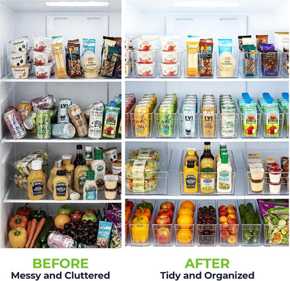 Zulay Kitchen 4 Pack Refrigerator Organizer Bins – Large Clear Fridge Storage Containers with Built-In Handles & Non-Slip Feet - Ideal Fridge Organizers, Kitchen Cabinets, Pantry Organization