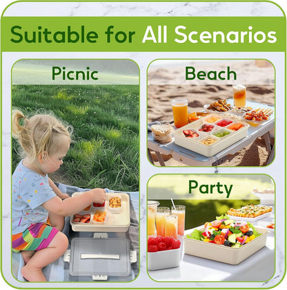 Snackle Box Container for Adults with 9 Compartment, Divided Serving Tray Snack Box Containers with Lid and Handle, Charcuterie Boxes Portable Snack Platter for Fruit Veggie Party Travel, White