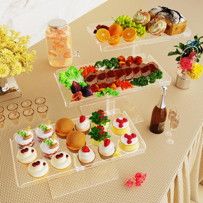 Bakzon 3 Piece Cupcake Stand, Acrylic Dessert Table Display Set, Clear Square Serving Trays for Birthday, Wedding, Baby Shower