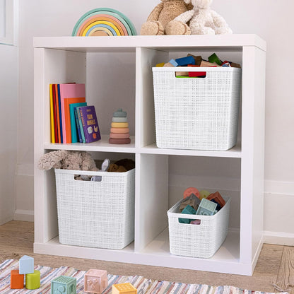Curver Set of 4 Large 18L Easy Access Jute Decorative Plastic Organization and Storage Baskets - Perfect Bins for Home Office, Closet Shelves, Kitchen Pantry and All Bedroom Essentials, Black