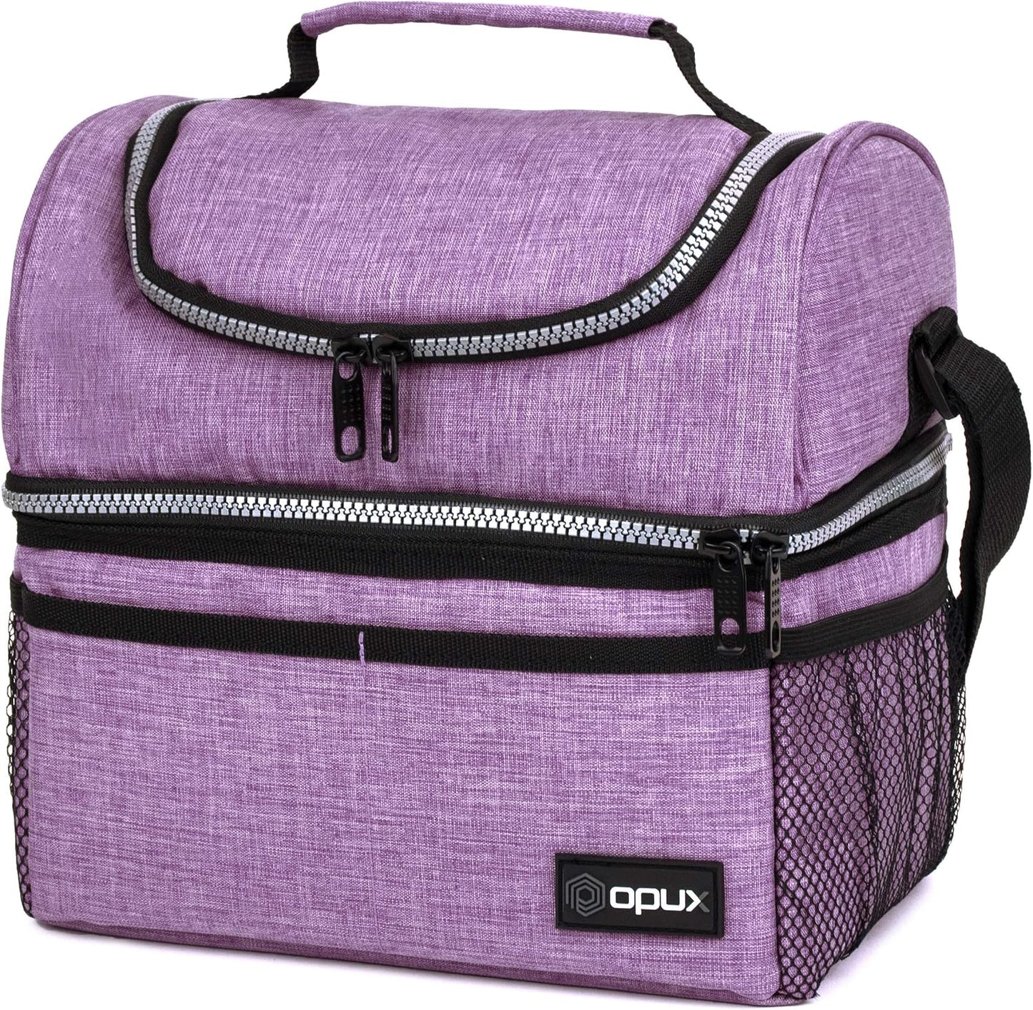 opux Insulated Lunch Bag for Men Women, Double Decker Leakproof Lunch Box Cooler Tote with Shoulder Strap, Large Lunchbox for Work School Travel Meal Prep, Adults Kids Boys Girls, Green, 16 Cans