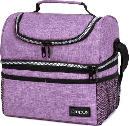 opux Insulated Lunch Bag for Men Women, Double Decker Leakproof Lunch Box Cooler Tote with Shoulder Strap, Large Lunchbox for Work School Travel Meal Prep, Adults Kids Boys Girls, Green, 16 Cans