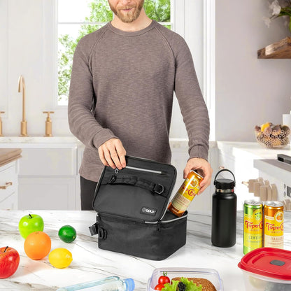 opux Insulated Lunch Box for Men Women Adult, Compact Lunch Bag for Kids Boy Girl Teen, Soft Lunch Cooler Bag for Work School, Leakproof Lunchbox Lunch Pail with Clip-on Buckle, Grey Flowers