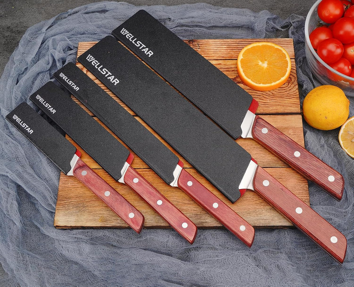 WELLSTAR Knife Edge Guards 8 Inch, Universal Blade Covers, BPA Free ABS Protective Blade Sheaths, Non-Scratch Felt Lining Kitchen Knives Covers (Knives not included)
