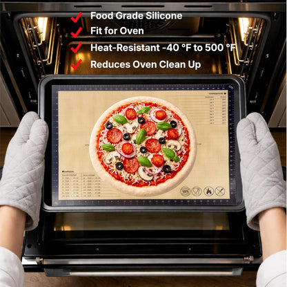 Silicone Pastry Mat with Measurements, 28 x 20 Inch Extra Thick Non-Slip Nonstick XL Baking Mat for Dough Rolling, Kneading, Fondant and Pie, Red