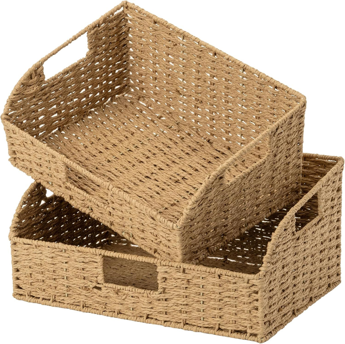 StorageWorks Water Hyacinth Pantry Storage Baskets, Wicker Baskets with Built-in Handles, Handwoven Shelf Baskets for Organizing, Pantry Organizers and Storage, 3 Pack