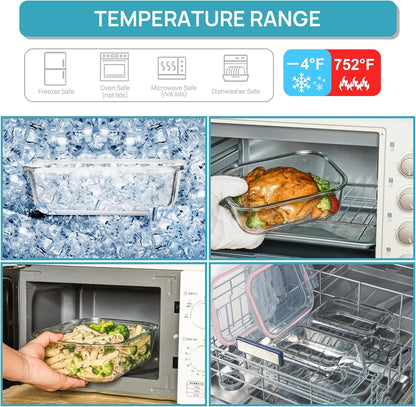 Vtopmart 2Pack 1860ml/63oz Large Glass Storage Containers with Lids, Meal Prep Food Container Set with Snap Airtight Lid for Baking, Microwave, Oven, Leak Proof, for Freezer, Dishwasher, Grey