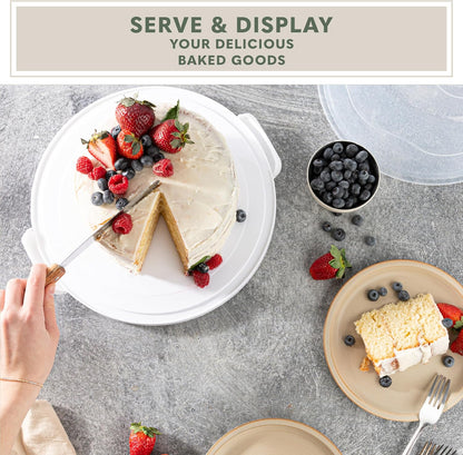 EXTRA LARGE & EXTRA STURDY Cake Carrier, Cake Stand with Lid and Foldable Handles - Multifunctional Serving Platter and Cake Plate - Cake Container with Dome and Strong Snaps 13 x 13 x 7 inch (Green)