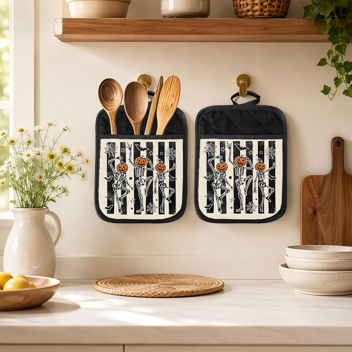 Gothic Cooking Skeleton Chef Pot Holders Heat Resistant