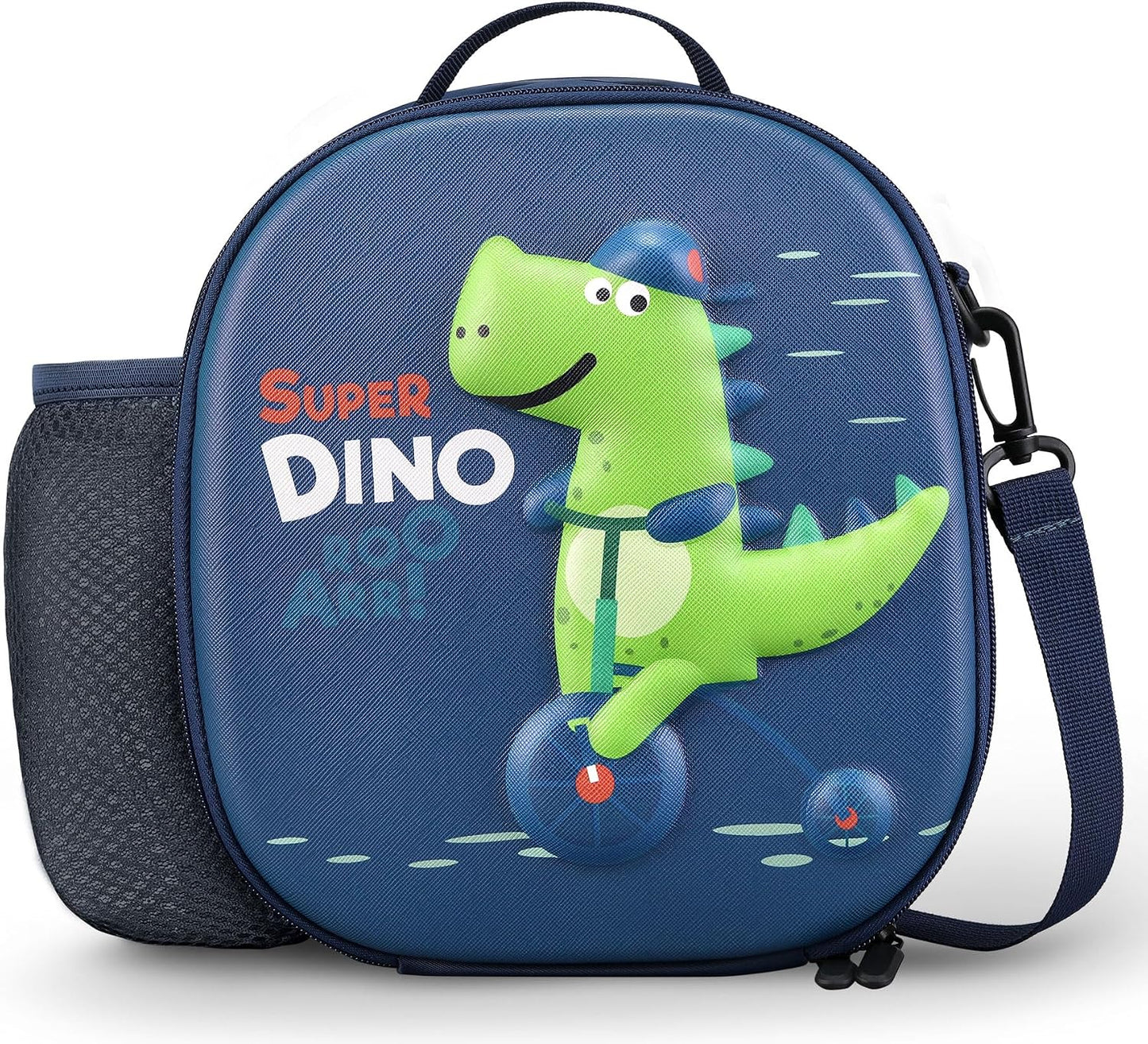 Kids Lunch Box for Kids Insulated Reusable Lunch Bag Tote Durable Children Leak-proof Lunchbox with Adjustable Shoulder Strap for School Daycare Travel Picnic (Navy - 3D Dinosaur)