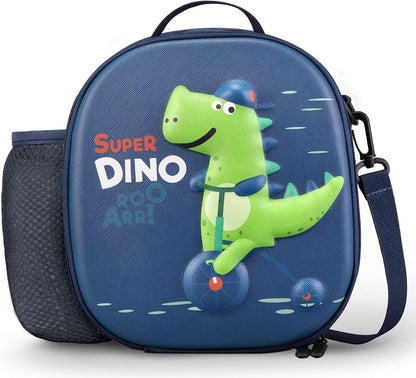 Kids Lunch Box for Kids Insulated Reusable Lunch Bag Tote Durable Children Leak-proof Lunchbox with Adjustable Shoulder Strap for School Daycare Travel Picnic (Navy - 3D Dinosaur)