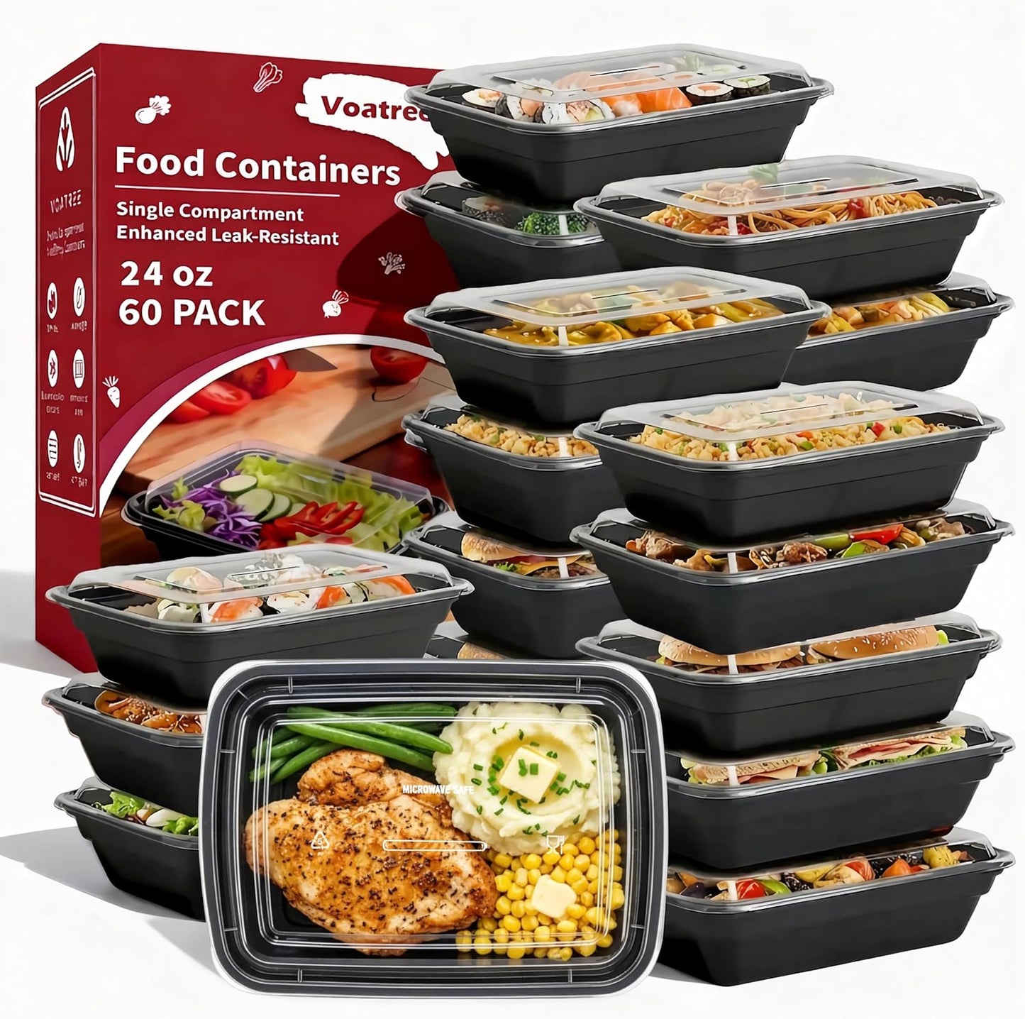 60 Pack Meal Prep Containers with Lids,38 oz,Reusable,To Go | Take Out,Food Storage,Disposable Plastic Lunch Boxes,Sturdy,Freezer,Microwave,Dishwasher Safe,Stackable,Leak-proof