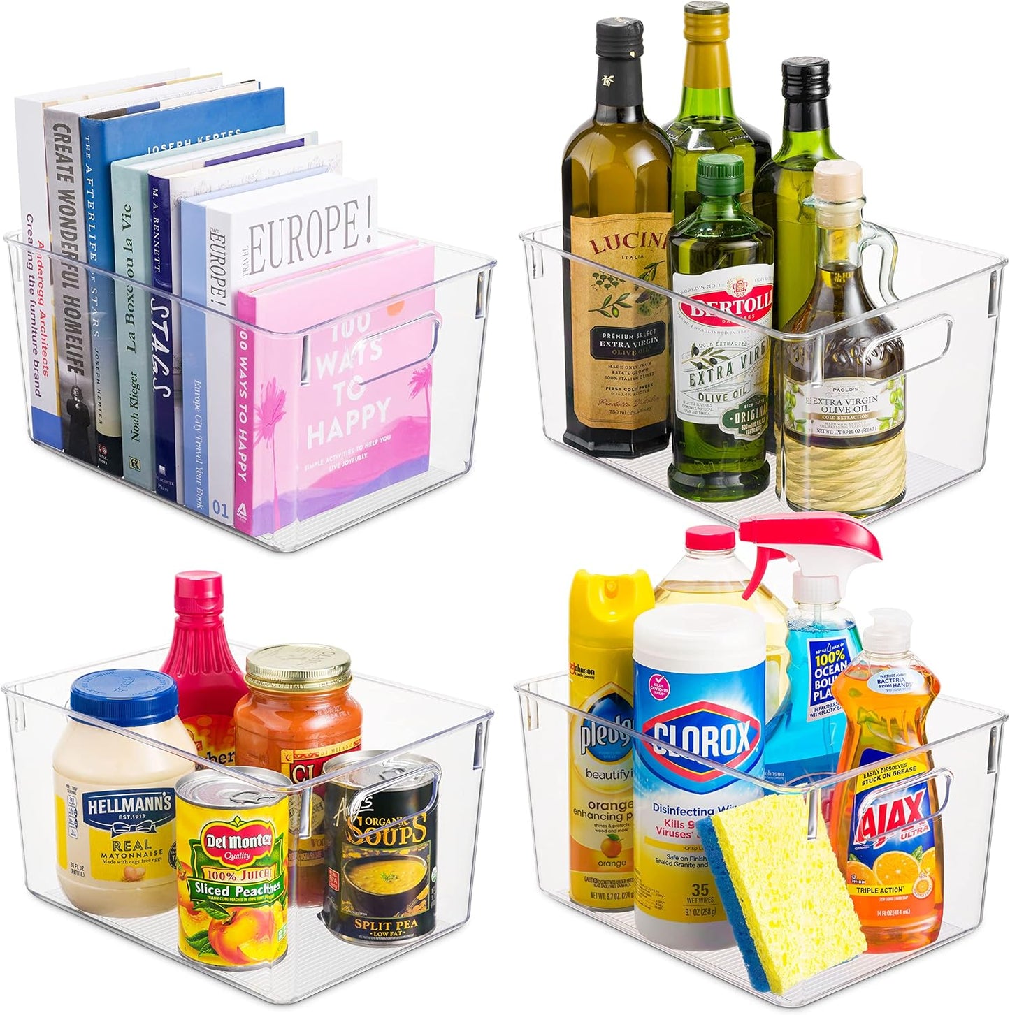 Pack Of 4 Plastic Kitchen Organization Pantry Storage Bins - Fridge Organizer Household Food Baskets for Countertops, Cabinets, Refrigerator, Freezer, Bedrooms, Bathrooms