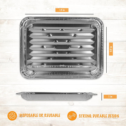 PLASTICPRO Aluminum Grill Pans, Broiler Pans, Grill Liners, Durable with Ribbed Bottom Surface for BBQ, Grill, Texture Disposable,Pack of 10