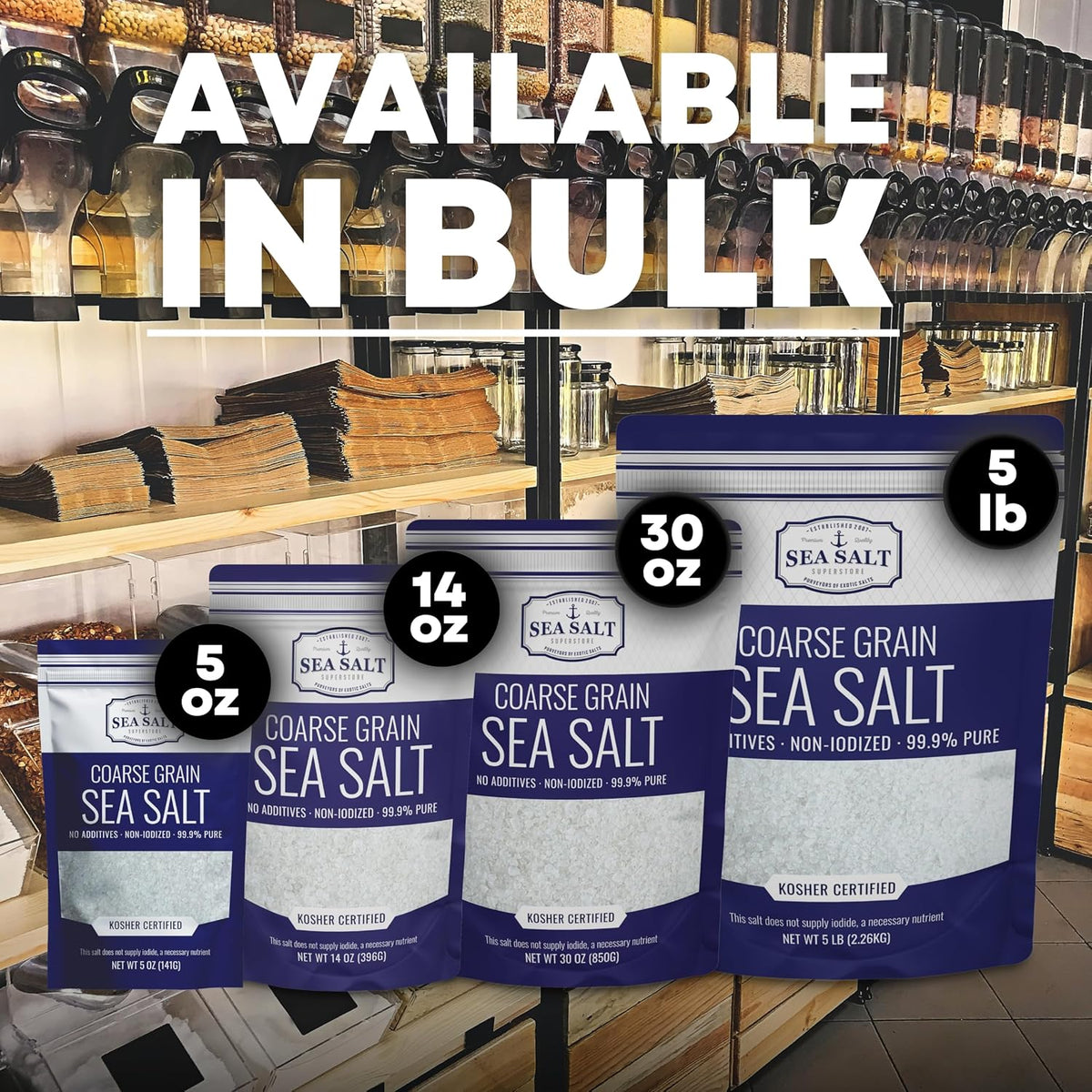 Sea Salt Superstore Coarse Sea Salt for Grinder Refill, Non-Iodized, 14 oz