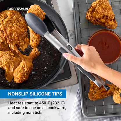 Farberware Pro Silicone Head Locking Kitchen Tongs 12 Inch - Cooking Tongs with Scalloped Tips, Ergonomic Grip, Heat Safe to 450F - Dishwasher Safe Tongs for Cooking, Grilling, Serving
